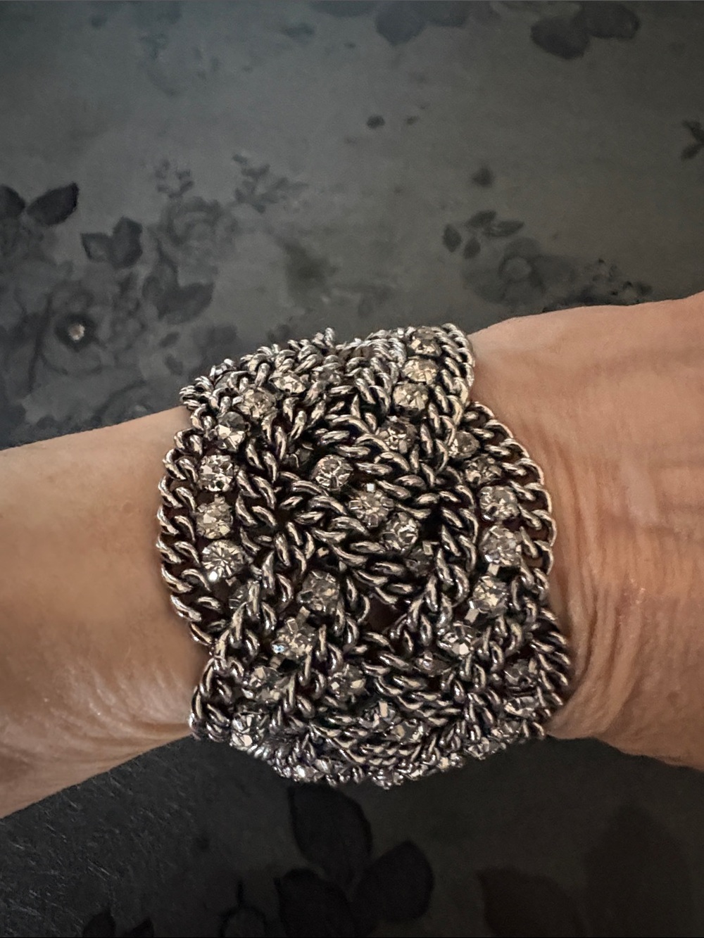 STELLA & DOT PETRA WOVEN BRAIDED SILVER-TONE CHAIN WITH RHINESTONES 7.5"BRACELET